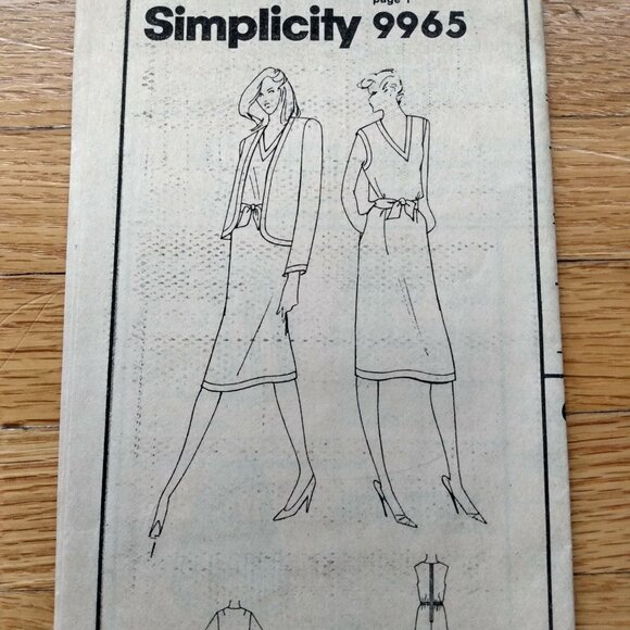 Vintage 80s Dress and Jacket Sewing Pattern Size 10 Simplicity 9965 CUT - Picture 9 of 9